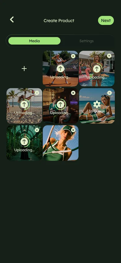 Create Product screen: uploading media from your device